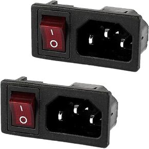 2 Pcs IEC320 C14 Inlet Module Connector Male Power Socket with Switch - AC 10A 250V, Red Indicator Light