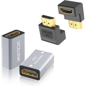 VCELINK 2-Pack 8K HDMI Coupler Female to Female Bundle with 2-Pack 8K HDMI 90 Degree and 270 Degree Adapter