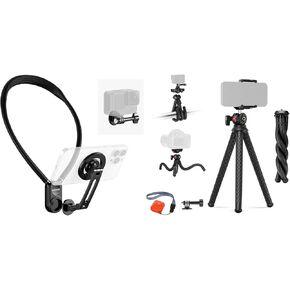Neewer GP16 Magnetic Neck Holder for Action Camera & Phone, Hands Free Neck Tripod Chest Mount Compatible with GoPro DJI Insta360 iPhone 15 Android for POV Video Vlog, TP34 Flexible Tripod Included