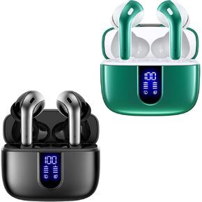 TAGRY 2 Sets X08 Black and Forest Green Bluetooth Headphones True Wireless Earbuds 60H Playback Ear Buds with Wireless Charging Case in-Ear Earbuds with Mic