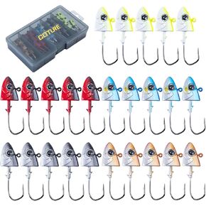 Goture Swimbait Jig Heads,Colored Lead Jig Head Hooks for Freshwater Saltwater Fishing,Painted Fishing Jig Hooks for Trout Bass Walleye Crappie Fishing,5 Colors Swim Jig Heads with Tackle Box
