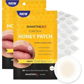 SMARTMED Smart Cold Sore Patch Honey - 30 ct 12mm - Fever Blister Treatment - Conceals Protects Soothes & Hides Cold Sores - Invisible Bandages - Helps Soothe Itching Burning