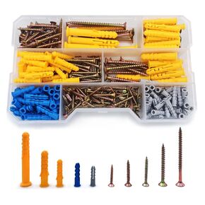 290PCS Screws and Drywall Anchors Kit, Screw Anchor for Household Repairs Contains 6 Types of countersunk Screws and 6 Types of Anchors