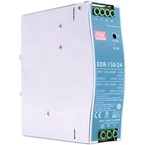 Mean Well EDR-150-24 150W DIN Rail Mount Single Output 24V DC Power Supply, Metal Case, Wide Input Voltage, Short Circuit Protection, Ideal for Industrial Automation and Control Systems