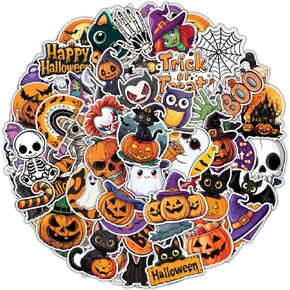100 Pcs Halloween Vinyl Stickers - Fall Pumpkin Theme Sticker Waterproof Decals for Water Bottles Laptop Luggage Computer Scrapbooking Teens Adults Girls Kids Funny Party Birthday Decorations