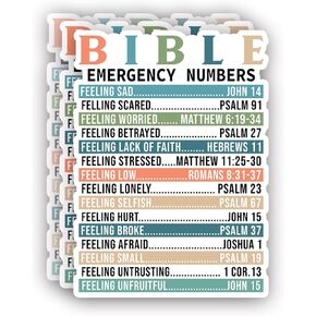 (3Pcs) Bible Emergency Numbers Christian Sticker Inspirational Quotes Bible Verse Jesus Vinyl Decals for Tumbler Kindles Laptop Water Bottles Books Phone - Size 3x2.1 Inches