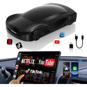 4-in-1 Carplay Ai Box,Wireless CarPlay & Android Auto Adapter,Supports Netflix/YouTube/TIK Tok/Screen Mirror Link/TF Card,Suitable for Cars Equipped with OEM Wired CarPlay,Plug & Play, Easy Setup