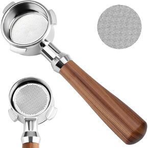 54mm Bottomless Portafilter Compatible with Breville Barista Pro, Bambino Plus, Barista Express Impress, Infuser, Barista Touch, Duo-Temp Pro & Bambino, Stainless Steel Puck Screen & Walnut Handle
