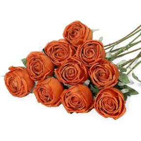 Fake Flowers 10pcs Artificial Flowers Fake Roses with Stems for Home Kitchen Wedding Decor Bridal Shower Baby Shower Decorations(Blue)