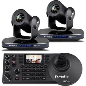 FoMaKo NDI PTZ Camera HDMI 1080P60 AI Auto-Tracking 20X Optical Zoom(2pcs), + NDI PTZ Controller for Church Live (NDI License Included) KN20x2 +KC608N