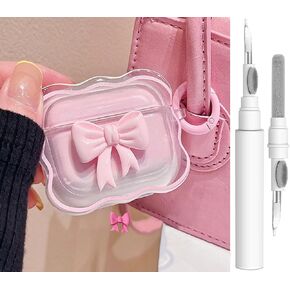 Case for AirPods 4 Clear Girly 3D Bow Design Protective Shockproof Kawaiis with Cleaner Tool for Apple Airpods 4th Generation Charging Case 2024 - Pink Bow