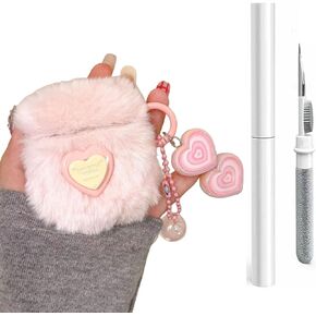 Compatible AirPods Case with Cleaning Kit, Soft Plush Cute Cartoon Protective Case - Shockproof, Keychain Included, Pink