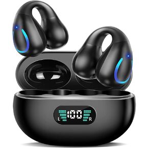 AI Translation Earbuds Real Time, 3-in-1 Translator Earbuds 144 Languages & Accents, Audifonos Traductores Inglés Español,Open Ear Clip Wireless Headphones with Charging Case fit iOS & Android