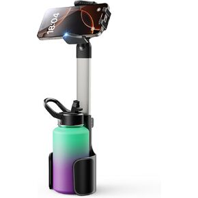 2 in 1 Cup Holder Cell Phone Holder Mount for Car Aluminum Alloy Rod Cup Phone Holder for Car Bottle Free Easy Use & Stable & Fit 2.5-4'' Cup Holder-Silver