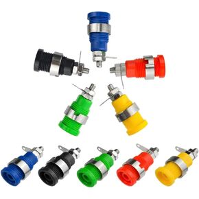CESS Safety Protection Banana Female Socket Panel/Chassis Mount, 4mm Banana Socket Plug Binding Post Banana Female Plug Jack Connector, 5 Colors, 5 Pairs