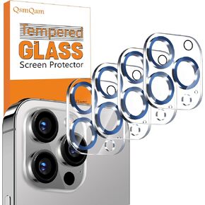 QsmQam 4 Pack Camera Lens Protector for iPhone 15 Pro Max 6.7" / iPhone 15 Pro 6.1", Tempered Glass Camera Cover, HD Clear, Anti-Scratch, Strong Adhesion [Does not Affect Night Shots] - Blue