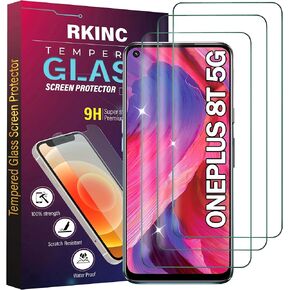 RKINC Screen Protector [3-Pack] for Oneplus 8T 5G, Tempered Glass Film Screen Protector, 0.33mm [LifetimeWarranty][Bubble-Free][Anti-Scratch][Anti-Shatter]