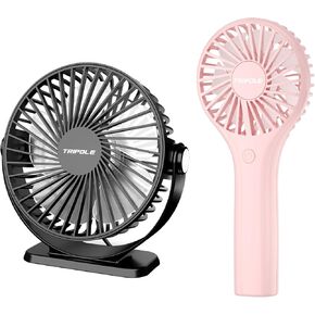 TriPole Handheld Portable Fan and Mini USB Desk Fan Bundle, 3 Speeds Powerful Personal Fans for Officce Outdoor Travel Cruise