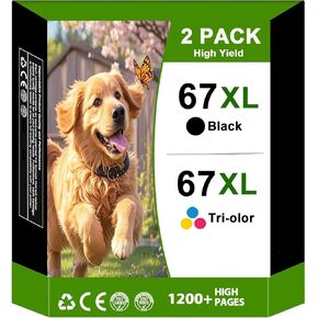 Ink 67XL Replacement for HP 67XL Ink Cartridges Black Color Combo Pack Compatible for HP Ink 67 Fit for DeskJet 2700e 2700 2855e 2755e 2755 4155e 4255e for Envy 6000 6055e 6400 Printer 2 Pack