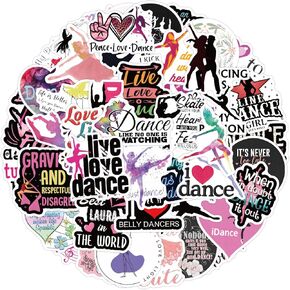 60pcs Dancing Stickers,Water Bottles Laptop Car Decal - Perfect Dancer Gifts for Girls and Teenagers for Scrapbook, Laptop, Love to Dance Stickers for Dancers, Teens, Dance Party Favor