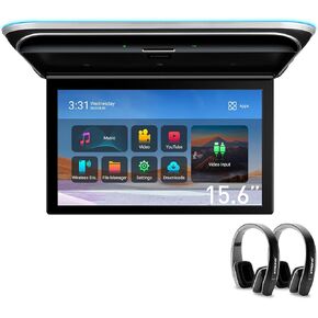 XTRONS Android Car Overhead Player 15.6" Wide IPS Touch Screen 8K Video Car Roof Mount Monitor with Built-in Stereo Speakers Flip Down Overhead Car Monitor Support Bluetooth, WiFi, HDMI, USB, IR