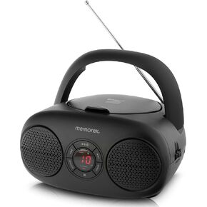 Memorex AM/FM Top Loading CD Player | Portable Stereo with Programmable Memory | Auxiliary Input and LED Display (Black, CD Boombox)
