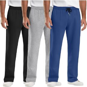 Neer 3 Pack Men's Plus Size Sweatpants, Athletic Open Bottom Pants with Pockets and Drawstring Workout Lounge Jogger Pants