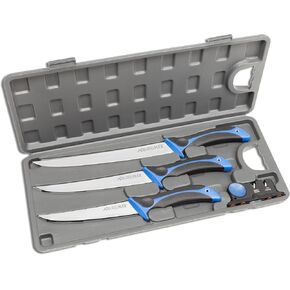 OUTDOOR EDGE Fillet Knife Set | ReelFlex Pak Features 3 Razor-Sharp Flexible Fillet Knives | 6", 7.5" & 9" German Stainless Blades, Non-Slip Handles, Sharpener & Hard Case | Fishing Gear & Equipment