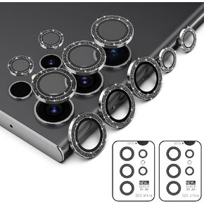 Simpeak 2Pack Bling Camera Lens Protector Compatible with Samsung Galaxy S23 Ultra 5G 6.8" 2023, Individual 9H Tempered Glass Camera Metal Case for S23 Ultra 6.8" [Installation Tray], Silver Bling