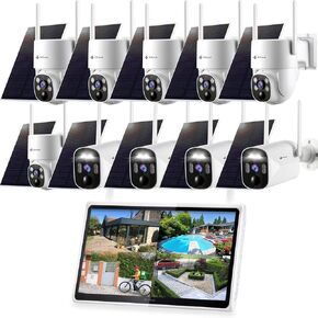 Kittyhok Solar Security Camera Outdoor System, Wireless Solar Powered Security Camera, Human Detection,10CH NVR with Monitor, KSTB40T4 Bundle with 2K PT Solar Camera Security Outdoor BY4