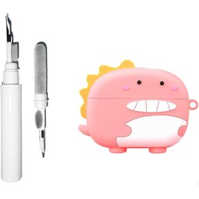 [3 in 1] Silicone Case Compatible with JBL Vibe 200TWS/Vibe Beam with Keychain, Cute Anime Dinosaur Portable Scratch Shock Earbuds Case with Cleaning Kit