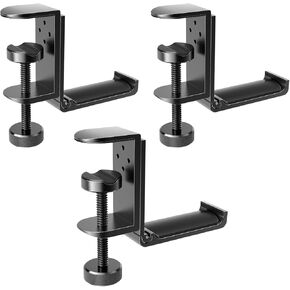Foldable Headphone Stand Hanger Holder, Space-Saving Aluminum Soundbar Stand with Universal Fit for Gaming PC Accessories, Under Desk Clamp Hook Mount (Black-3PC)