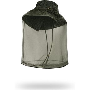 Mosquito Head Net Hat - Unisex Denim Washed Bucket Hat Classic Wide Brim Fisherman Hat with Detachable Mesh Foldable Sun Hat