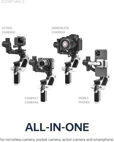 FeiyuTech Official SCORP Mini 2 Kit Gimbal,3-Axis Camera Stabilizer with AI Tracker Fill Light,1,3IN Touch Sreen, for Mirrorless Camera,Smartphone,Action Camera,with Carrying Case,Extension Rod,White in Saudi Arabia