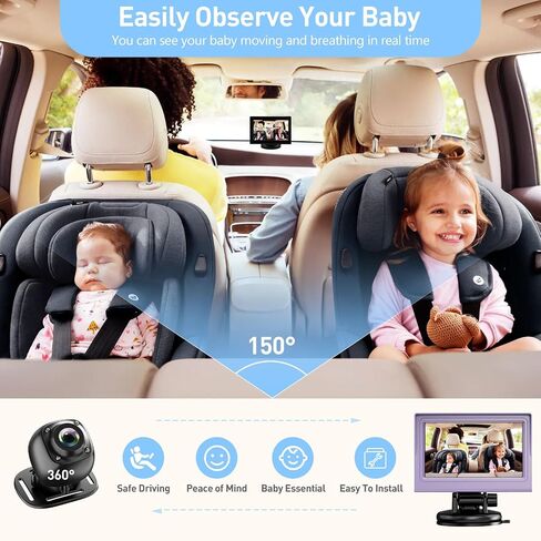 Baby Car Camera，4.3"HD Night Vision Function Car Mirror Display，360 Rotation Rear Facing Car Baby Monitor with Camera Night Vision，Wide Clear View，Easily Observe the Baby's Move in Saudi Arabia