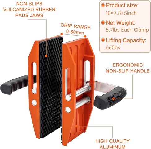 2 Pieces Granite Carrying Clamps with White Rubber-lined, Double Handed Stone Panel Carry Lifter Tools, Heavy Duty lifting clamps for Marble, Glass, Slabs and Plywood in Kuwait