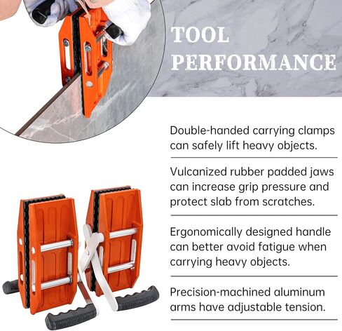 2 Pieces Granite Carrying Clamps with White Rubber-lined, Double Handed Stone Panel Carry Lifter Tools, Heavy Duty lifting clamps for Marble, Glass, Slabs and Plywood in Kuwait