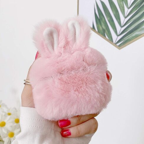 Guppy متوافق مع Airpods Pro Furry Bunny Case Girls 3D Cartoon Cute Rabbit Ears Plush Fluffy Dark Case Case Cover Sace Softs for Airpods 3 Pink ، QL2358-Airpods3-2 in Kuwait