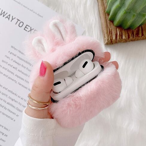 Guppy متوافق مع Airpods Pro Furry Bunny Case Girls 3D Cartoon Cute Rabbit Ears Plush Fluffy Dark Case Case Cover Sace Softs for Airpods 3 Pink ، QL2358-Airpods3-2 in Kuwait