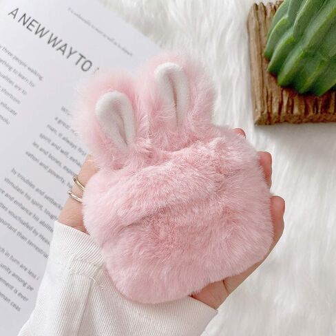 Guppy متوافق مع Airpods Pro Furry Bunny Case Girls 3D Cartoon Cute Rabbit Ears Plush Fluffy Dark Case Case Cover Sace Softs for Airpods 3 Pink ، QL2358-Airpods3-2 in Kuwait