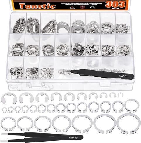 Tanstic 310Pcs C-clip External Retaining Rings Snap Rings Assortment Kit(M4-M28) + E-Clip E Clip Assortment(1.5mm-10mm) with Snap Ring Pliers and Tweezers in Kuwait