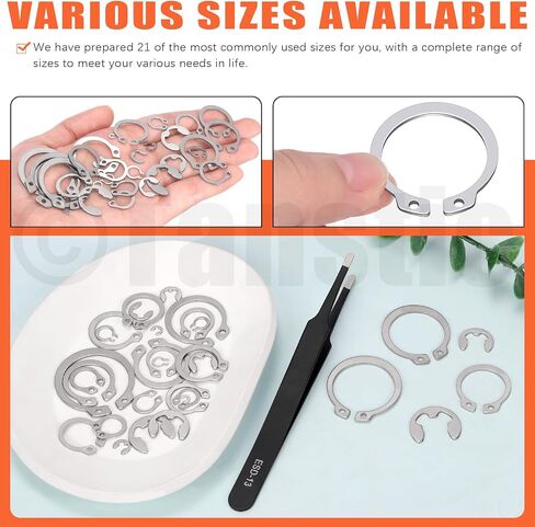 Tanstic 310Pcs C-clip External Retaining Rings Snap Rings Assortment Kit(M4-M28) + E-Clip E Clip Assortment(1.5mm-10mm) with Snap Ring Pliers and Tweezers in Kuwait