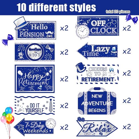 20 Pieces Retirement Party Decorations Happy Retirement banner Sign Directional Retired Yard Sign for Happy Retirement Party Supplies, 10 Styles (Black, Gold, White) in Kuwait
