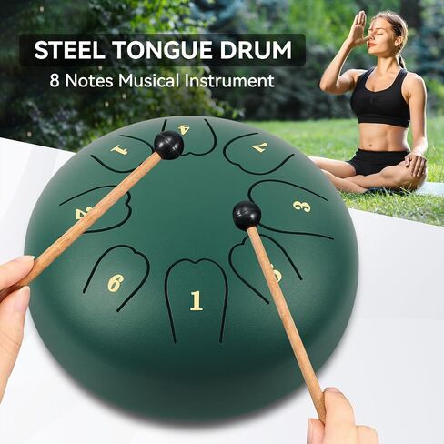 Rain Drum For Outside, Steel Tongue Drum 6 Inch 8 Notes, Tongue Drum with Mallets for Musical Education Entertainment Gifts (Green) in Kuwait