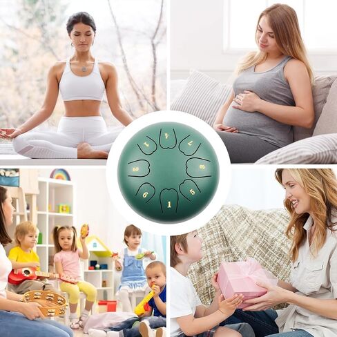 Rain Drum For Outside, Steel Tongue Drum 6 Inch 8 Notes, Tongue Drum with Mallets for Musical Education Entertainment Gifts (Green) in Kuwait