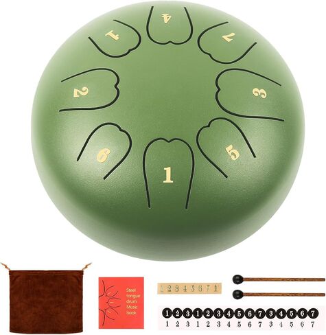 Rain Drum For Outside, Steel Tongue Drum 6 Inch 8 Notes, Tongue Drum with Mallets for Musical Education Entertainment Gifts (Green) in Kuwait