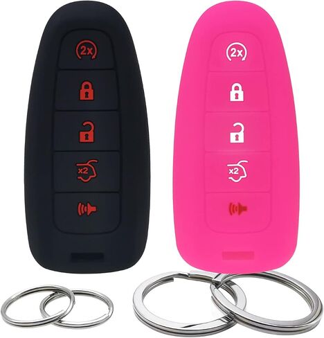 2pcs السيليكون 5 أزرار مفتاح تغطية FOB حامية عن بعد غير مفتاح متوافق مع Ford C-Max Esge Escape Explorer Explorer Flex Taurus Lincoln MKS MKT MKX Navigator (Black) in Kuwait