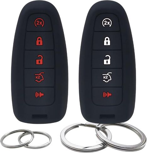 2pcs السيليكون 5 أزرار مفتاح تغطية FOB حامية عن بعد غير مفتاح متوافق مع Ford C-Max Esge Escape Explorer Explorer Flex Taurus Lincoln MKS MKT MKX Navigator (Black) in Kuwait