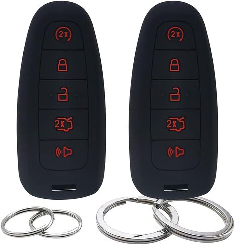 2pcs السيليكون 5 أزرار مفتاح تغطية FOB حامية عن بعد غير مفتاح متوافق مع Ford C-Max Esge Escape Explorer Explorer Flex Taurus Lincoln MKS MKT MKX Navigator (Black) in Kuwait