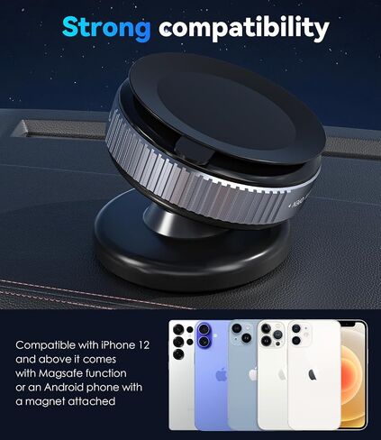 CloudValley 360° Adjustable Magnetic Car Phone Holder with Rotating Suction Cup,[Magsafe Compatible] Car Phone Mount for iPhone & Android, Strong Vacuum Suction for Dashboard & Windshield,Black in Saudi Arabia